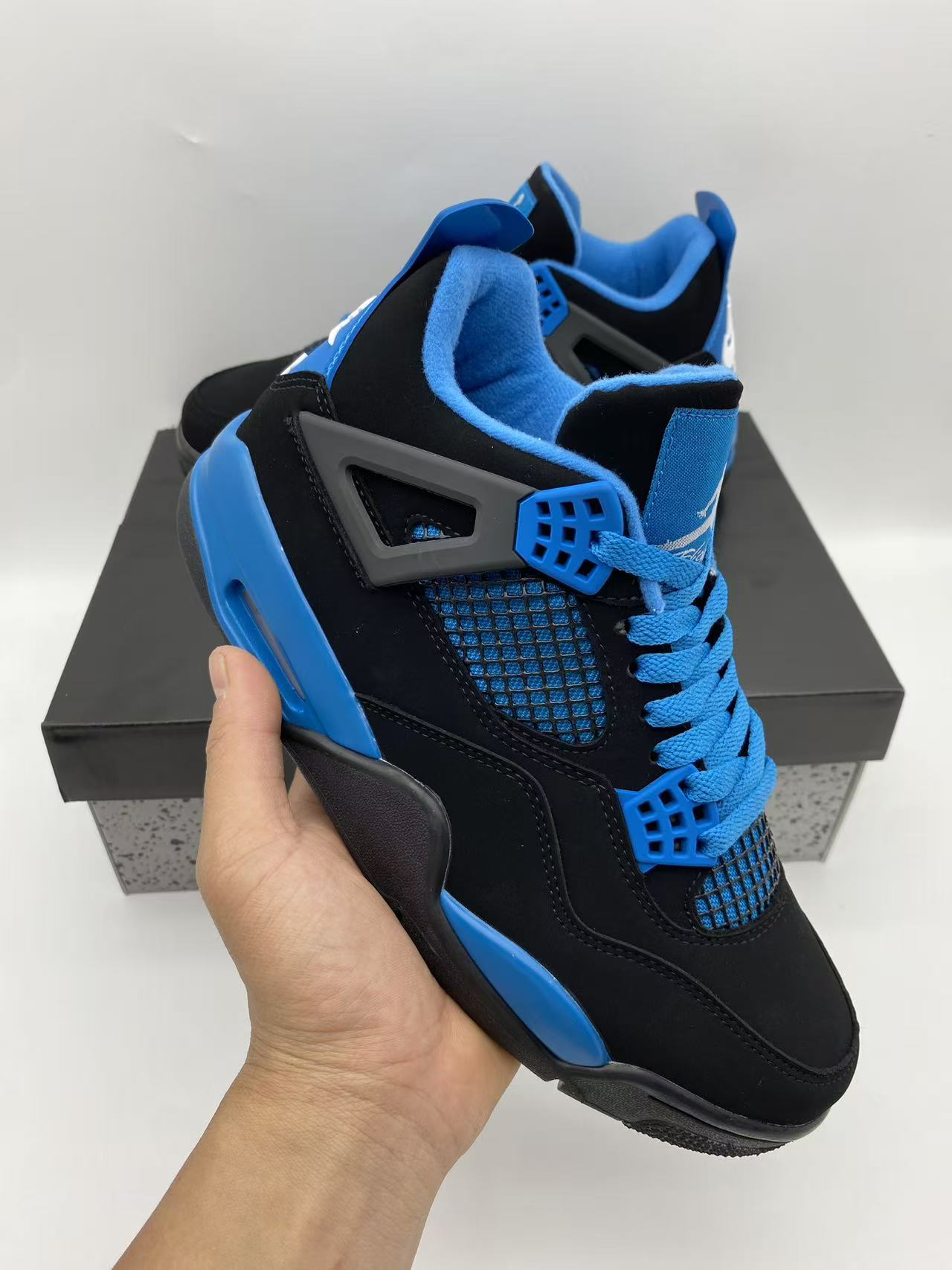 air jordan 4 retro shoes women-black/gamma blue
